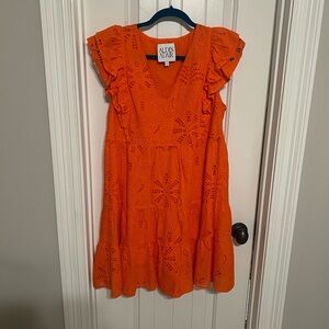 Alden Aidan Orange Ruffle Mini Dress